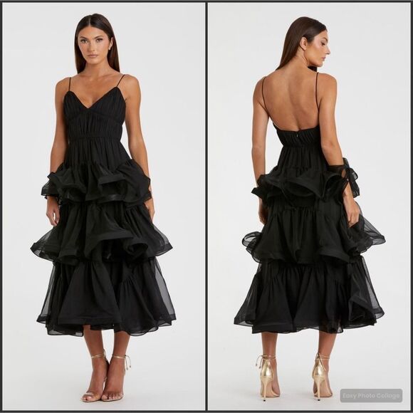 MAC DUGGAL 68411 Black Tiered V-Neck Dress - Picture 1 of 14